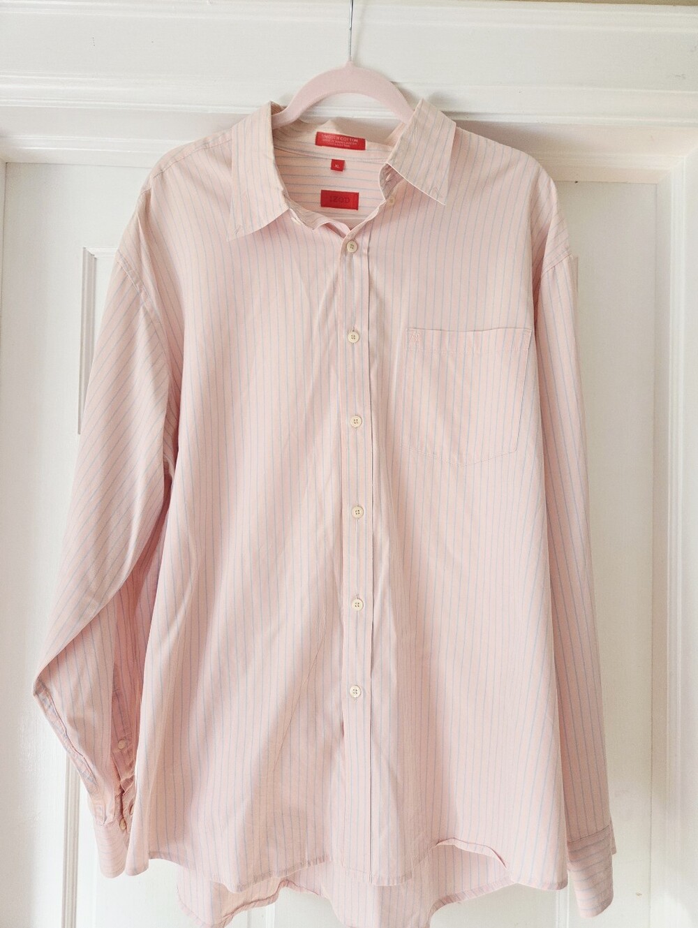 IZOD Men's 100% Cotton Striped Button Down Shirt XL Pink Blue GUC